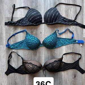 Victoria's Secret Black and Blue Lace and Leopard Print Bras